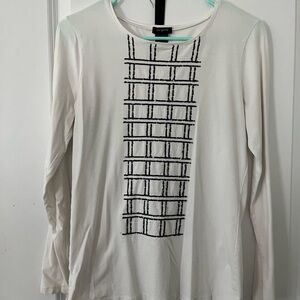 Ann Taylor Cream Long-Sleeve Top with Black Grid Front